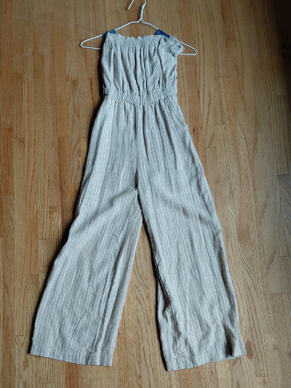 Abercrombie Striped Wide-Leg Linen Jumpsuit in Light Beige